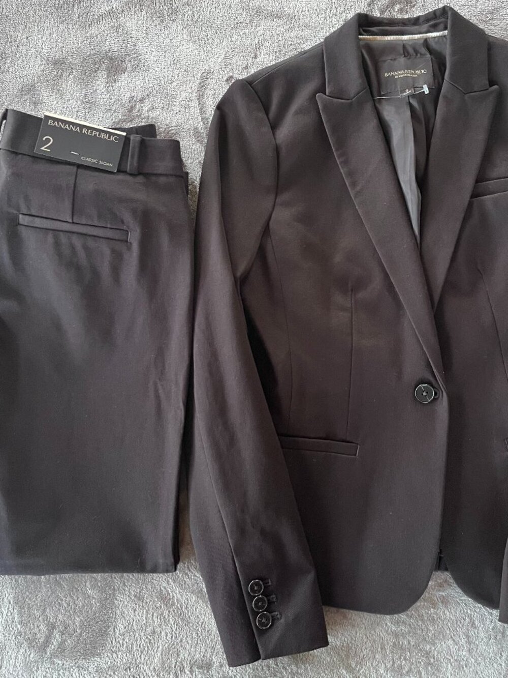 NWT Banana Republic Black Tailored Career Suit Set Blazer & Sloan Pants Size 2